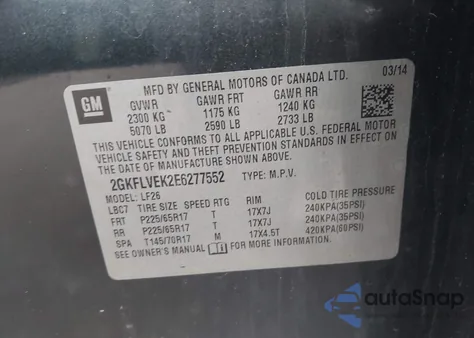 2014 GMC Terrain Sle из США, поврежденный, VIN 2GKFLVEK2E6277552